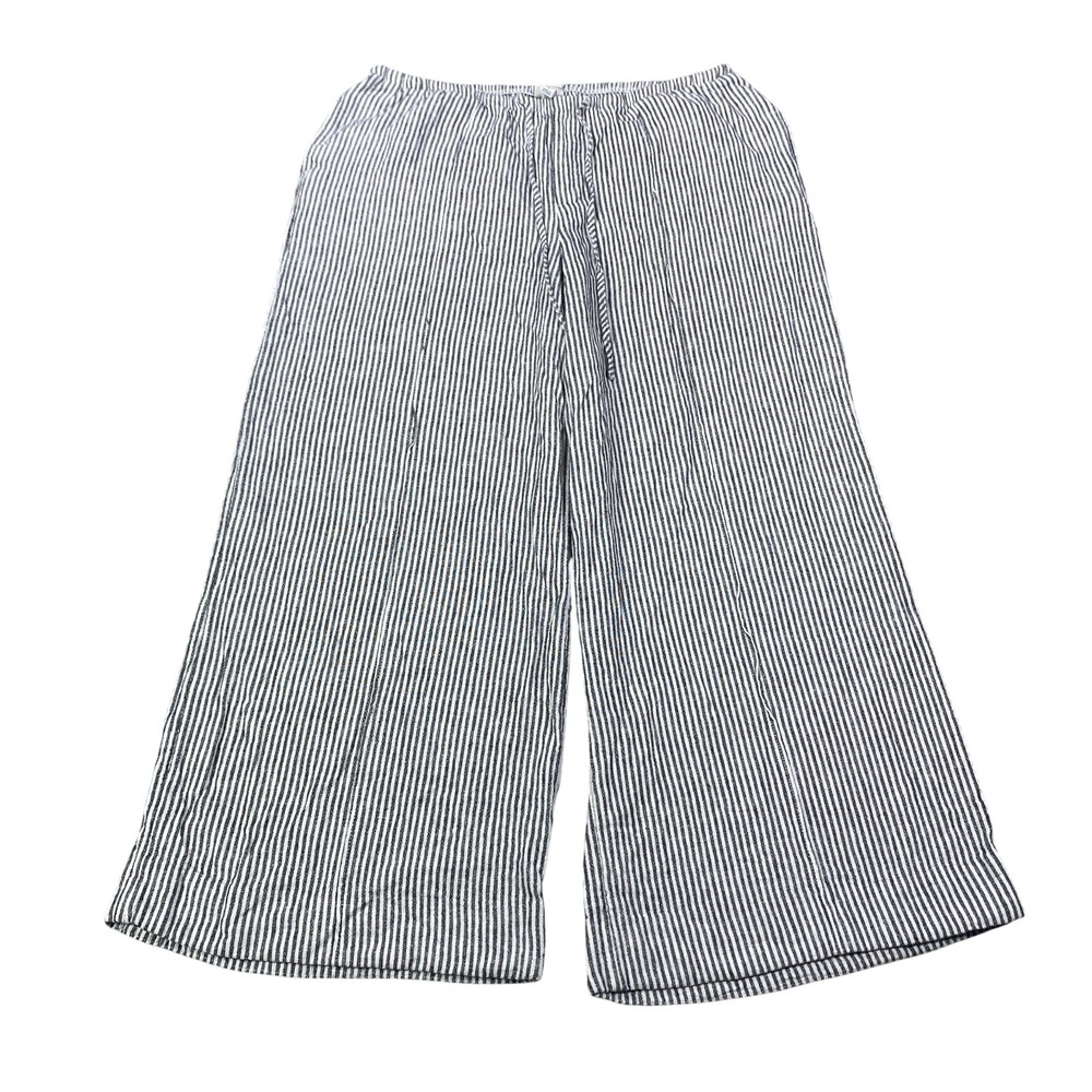 Old Navy Pants Womens Large High Rise Wide Leg Linen Blend Striped Black Summer